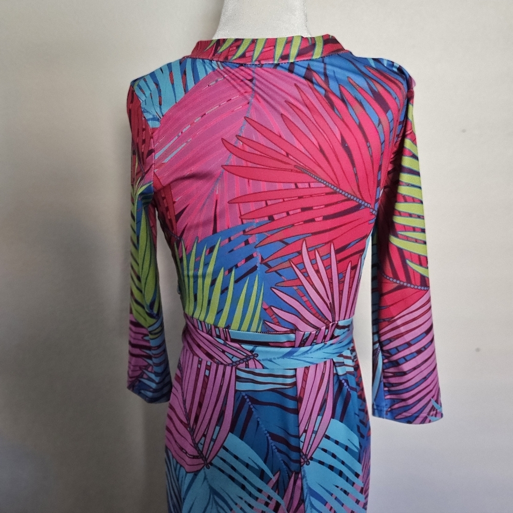 Tropical Women's Multicolor Palm Print Faux Wrap Maxi Dress Size M. - Picture 11 of 13